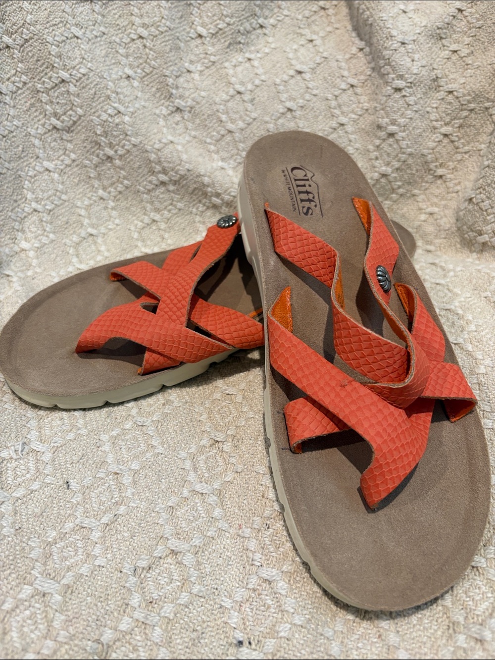 Cliffs by WHITE MOUNTAIN Orange Textured Cross-Strap Sandals